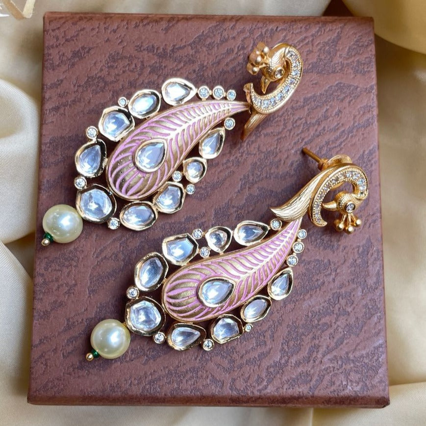 Antique Gold Plated Pearl Drop Kundan Earrings
