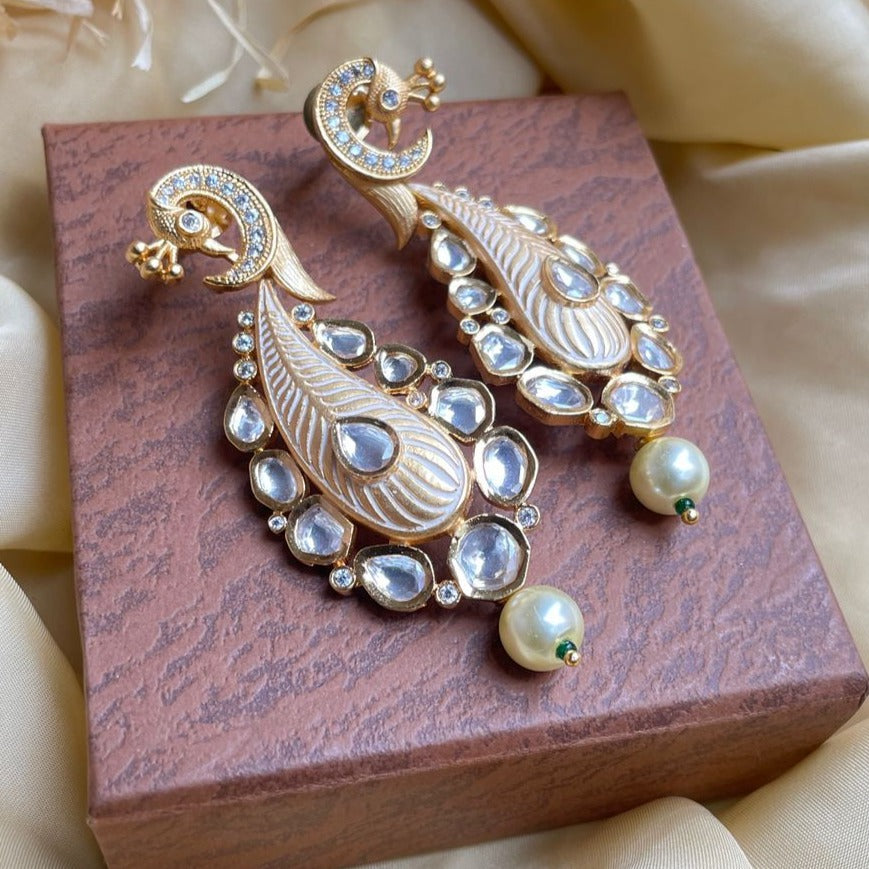 Antique Gold Plated Pearl Drop Kundan Earrings - Abdesignsjewellery