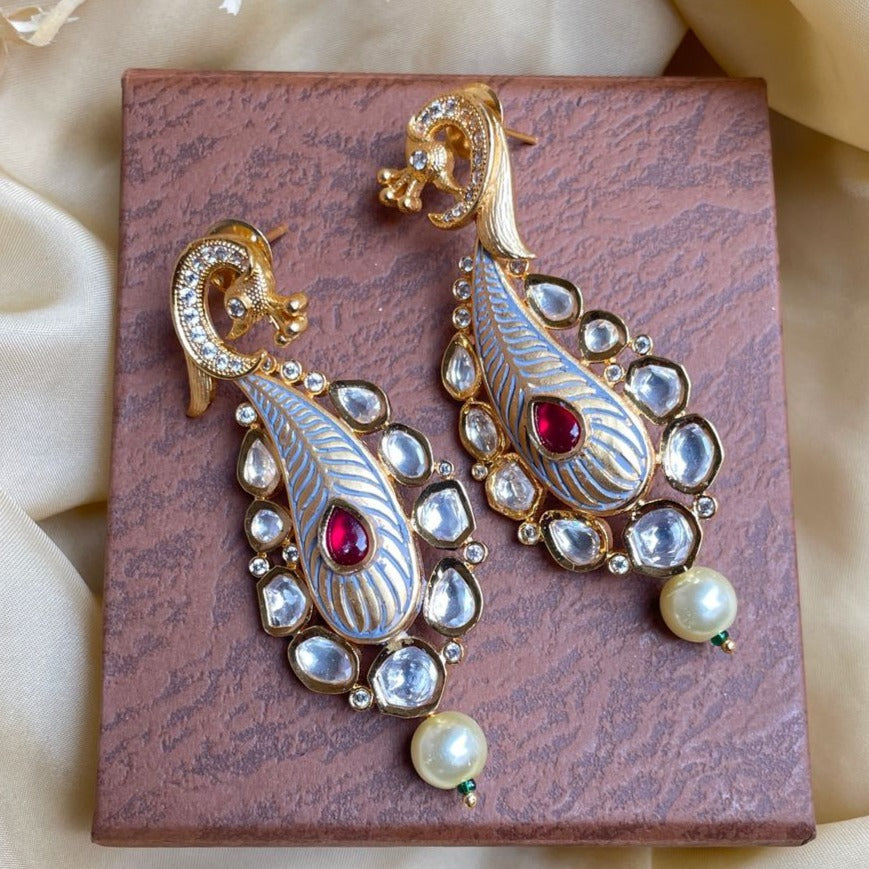 Antique Gold Plated Pearl Drop Kundan Earrings - Abdesignsjewellery