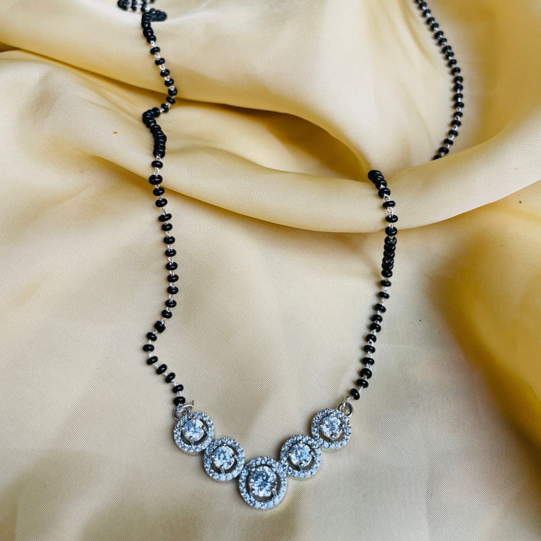 Moonshine Round Silver Plated Mangalsutra - Abdesignsjewellery