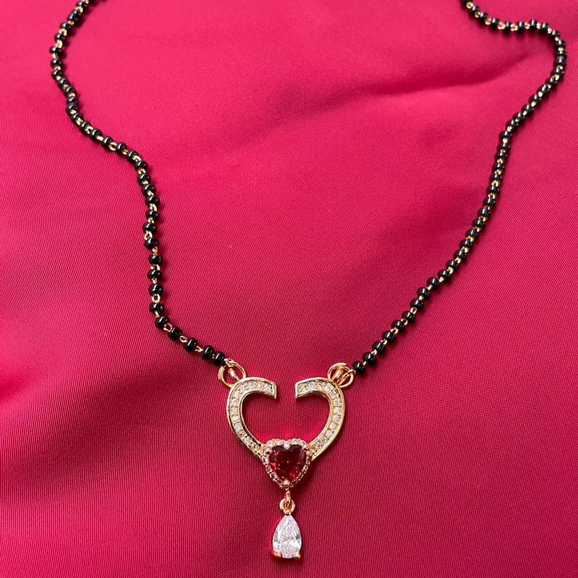 Half Heart American Diamond Mangalsutra - Abdesignsjewellery