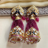 Thumbnail for Beautiful Peacock Kundan Earring With Pink Beads Latkan