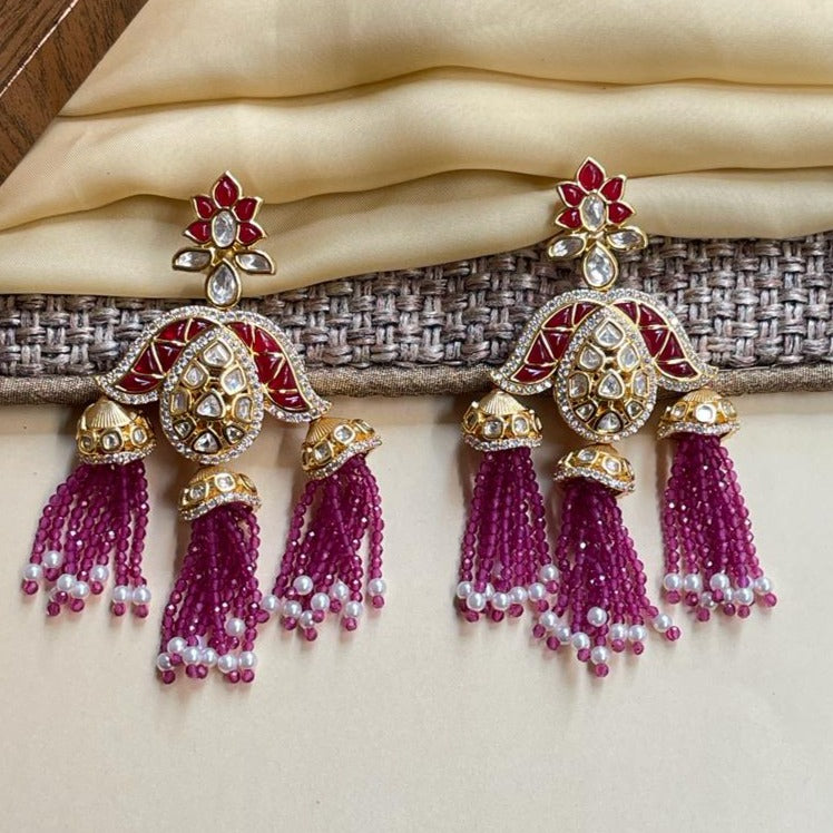 Dark Pink Chand Bali Earrings