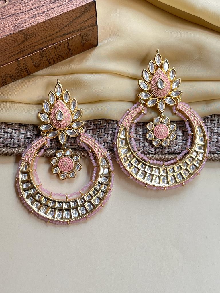Antique Pearl Drop Gold Plated Kundan Earrings - Abdesignsjewellery