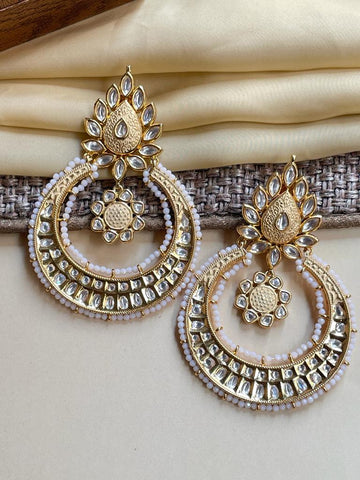 Antique Pearl Drop Gold Plated Kundan Earrings - Abdesignsjewellery