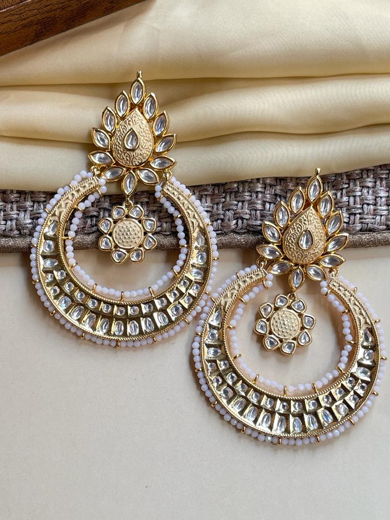 Antique Pearl Drop Gold Plated Kundan Earrings - Abdesignsjewellery