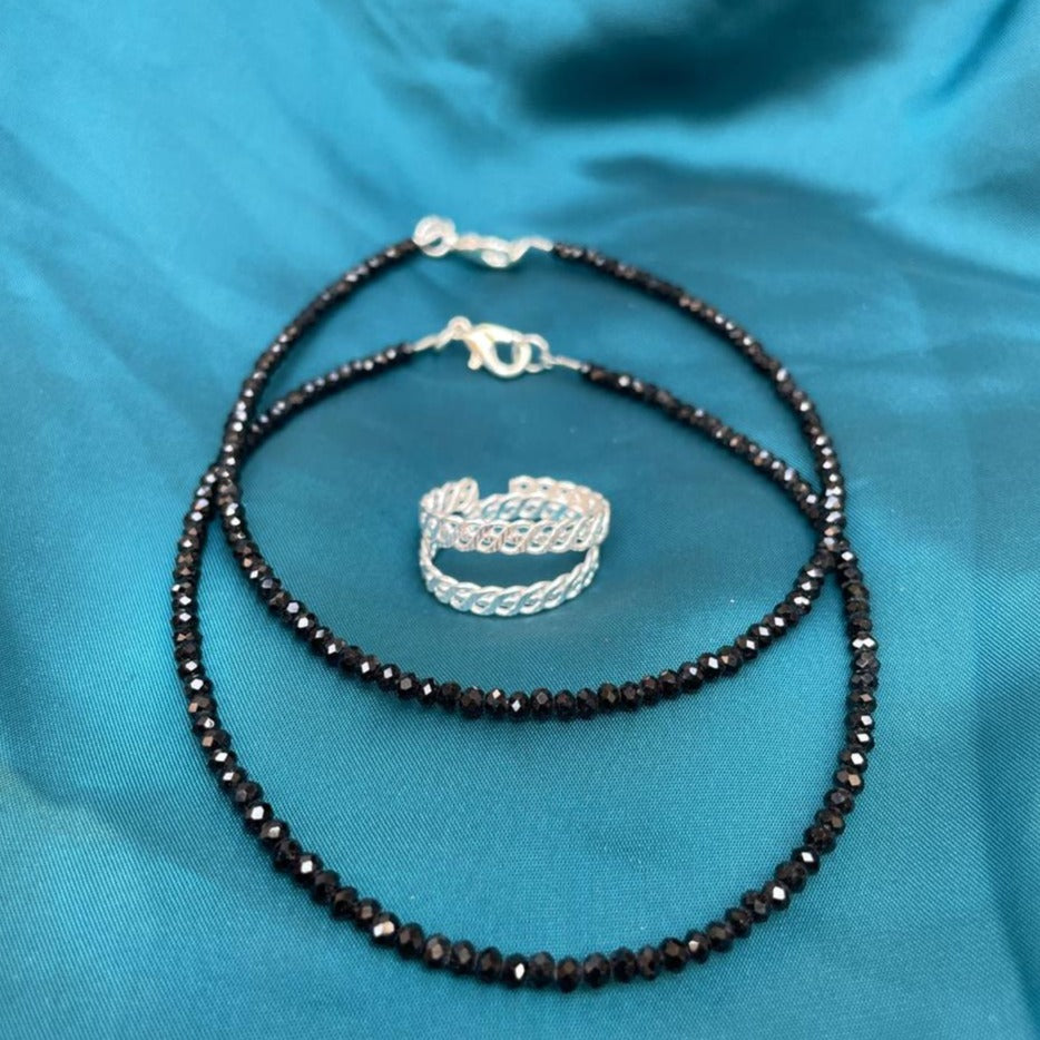 Elegant BlackBead Anklet Toe-rings Combo - Abdesignsjewellery