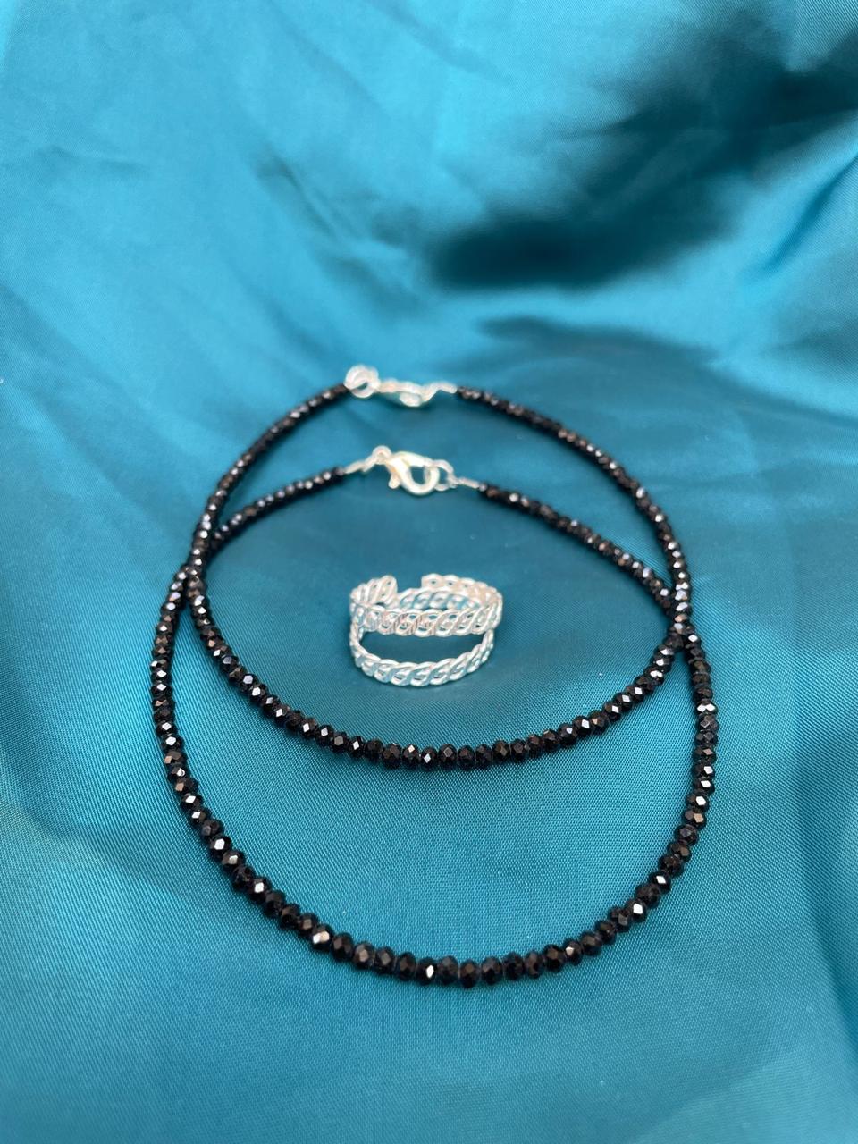 Elegant BlackBead Anklet Toe-rings Combo - Abdesignsjewellery