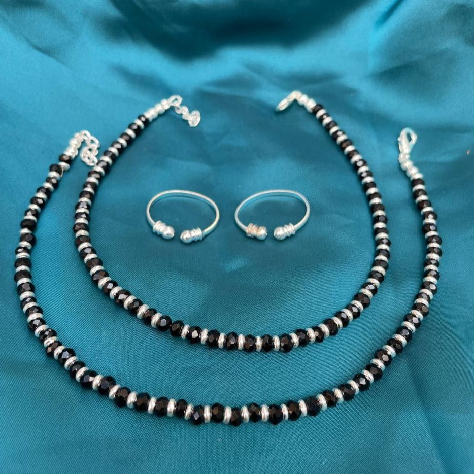 BlackBead Anklet Toe Rings Combo - Abdesignsjewellery