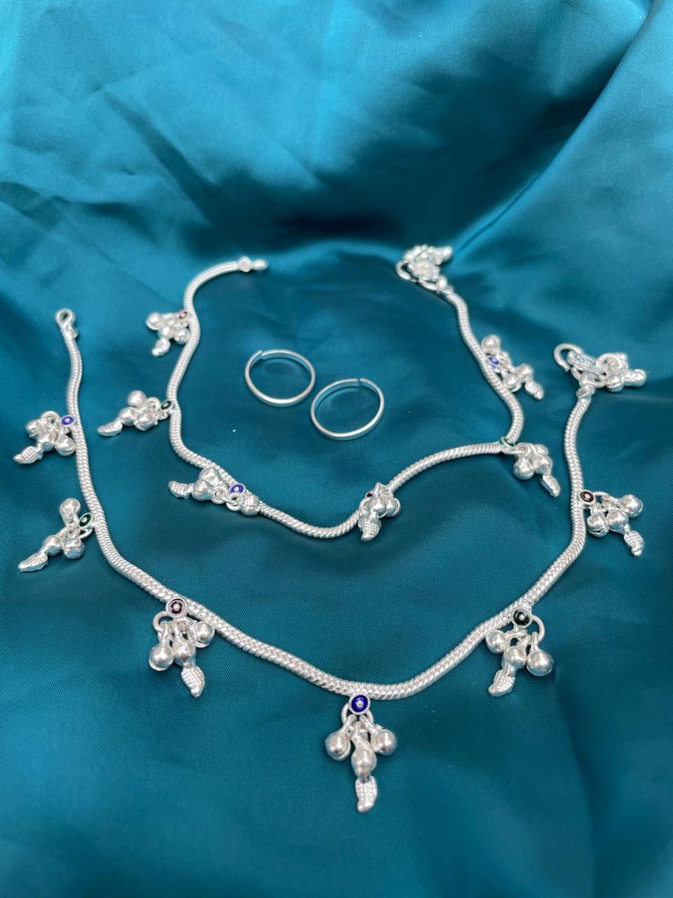 Beautiful Meenakari Silver Anklet Toerings Combo Jewellery - Abdesignsjewellery