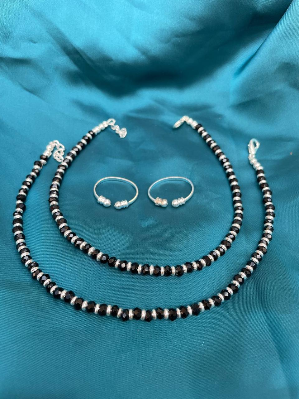 BlackBead Anklet Toe Rings Combo - Abdesignsjewellery