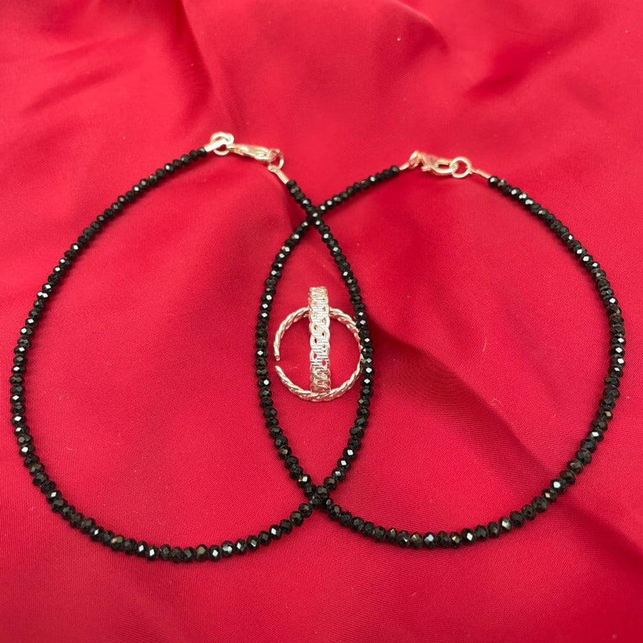 Elegant BlackBead Anklet Toe-rings Combo - Abdesignsjewellery
