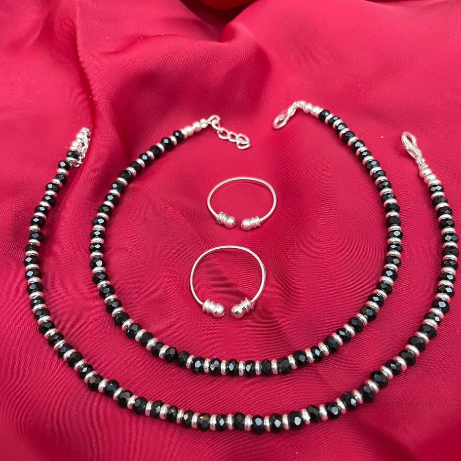 BlackBead Anklet Toe Rings Combo - Abdesignsjewellery
