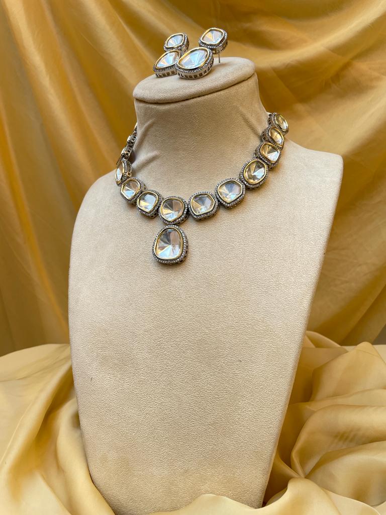 Gold Victorian Glass Polki Necklace - Abdesignsjewellery