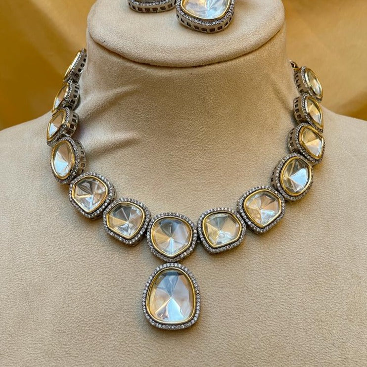 Gold Victorian Glass Polki Necklace - Abdesignsjewellery