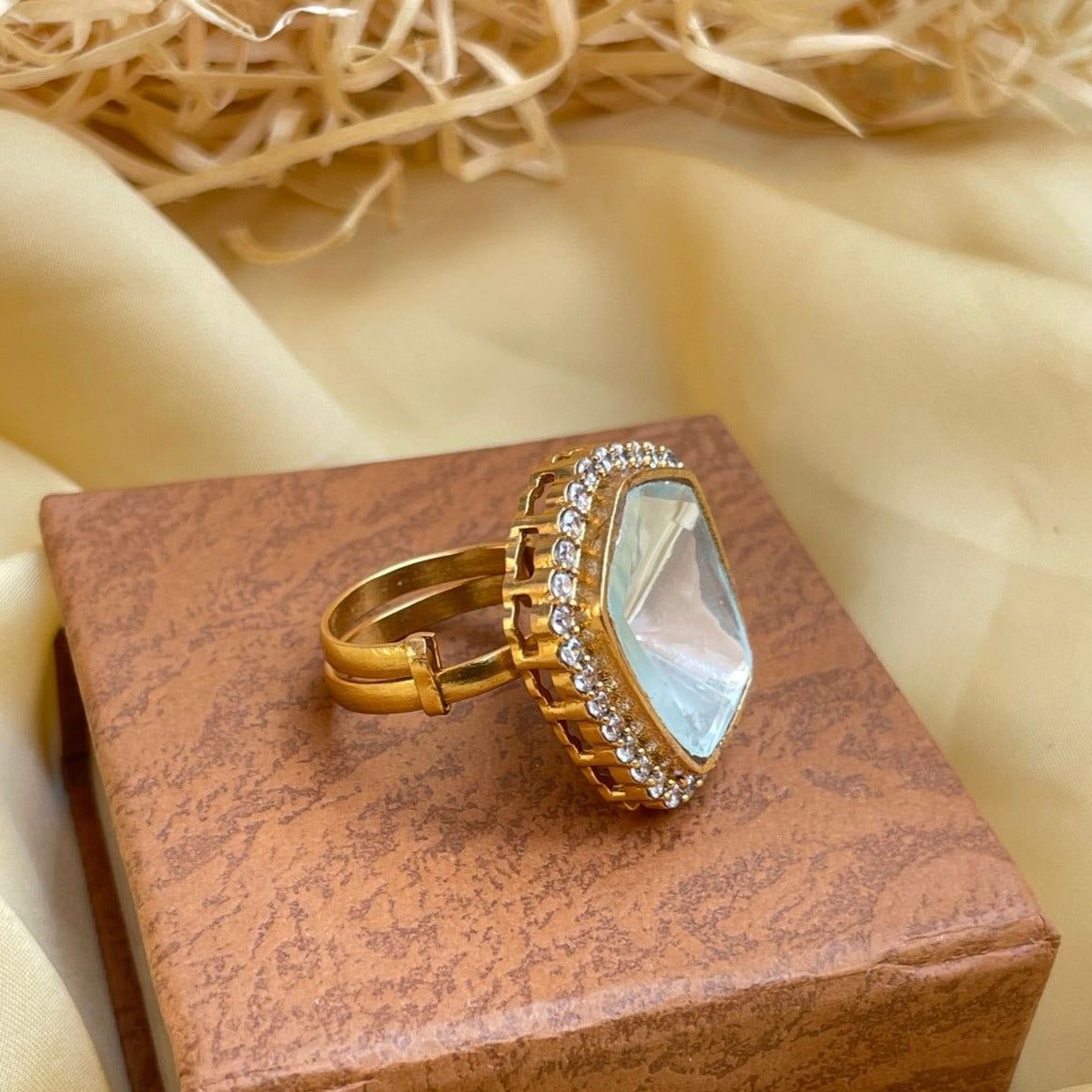 Matt Gold Plated Glass Polki Ring