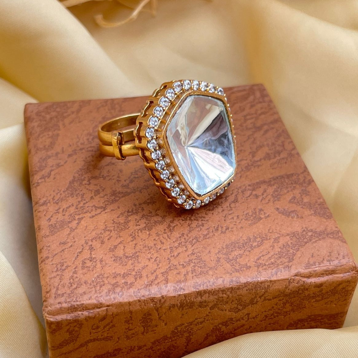 Matt Gold Plated Glass Polki Ring