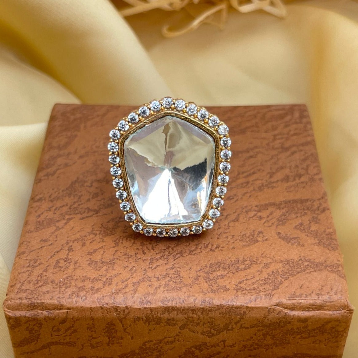 Matt Gold Plated Glass Polki Ring