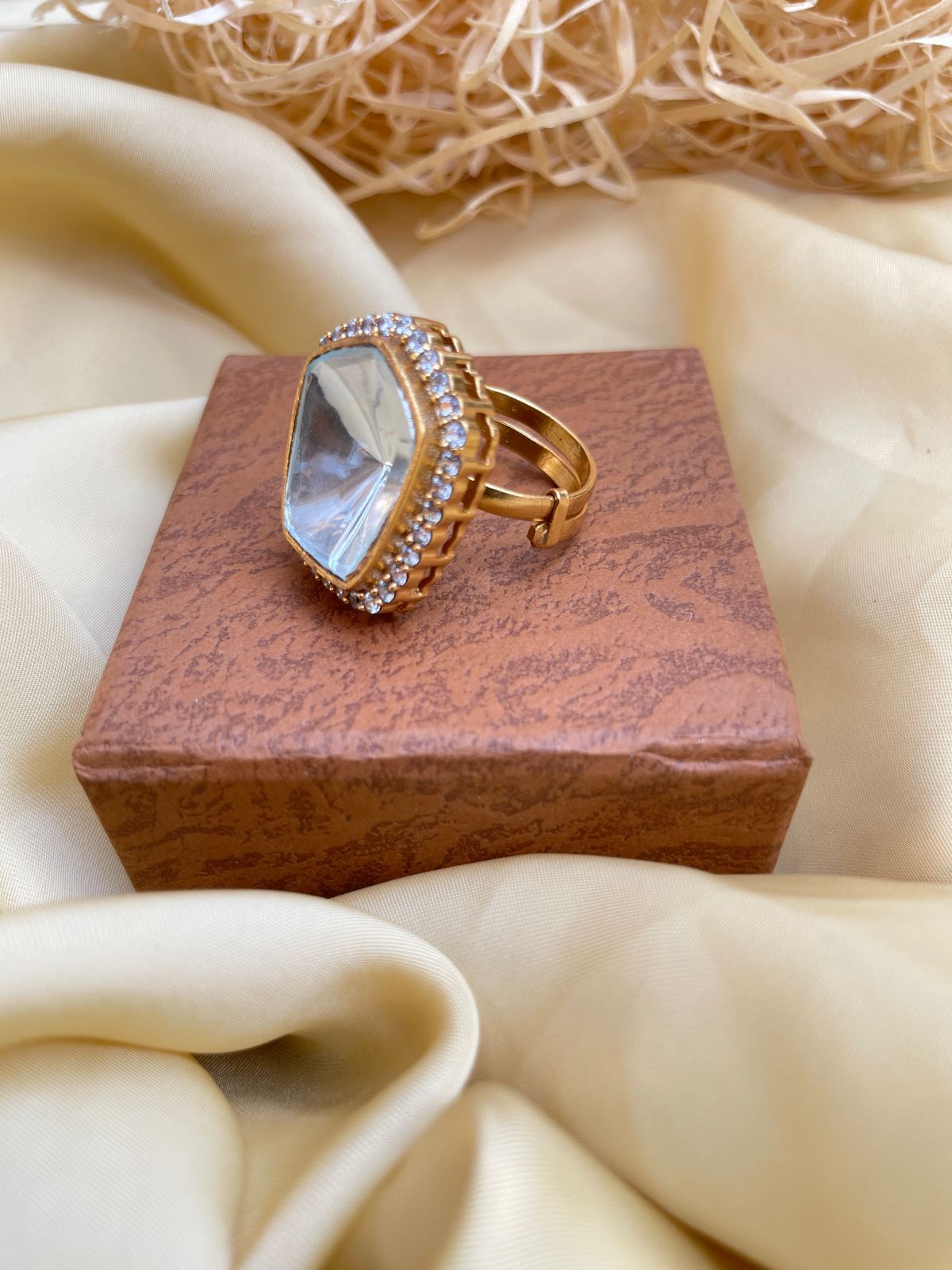 Matt Gold Plated Glass Polki Ring