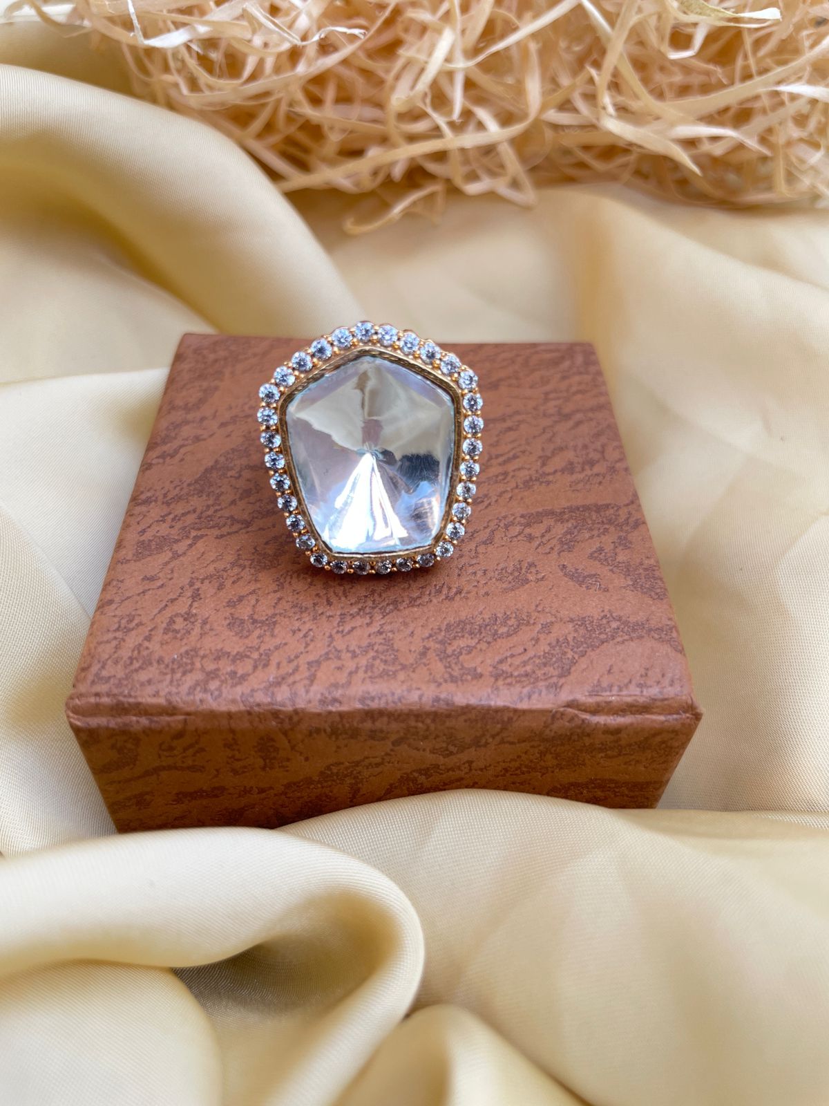 Matt Gold Plated Glass Polki Ring