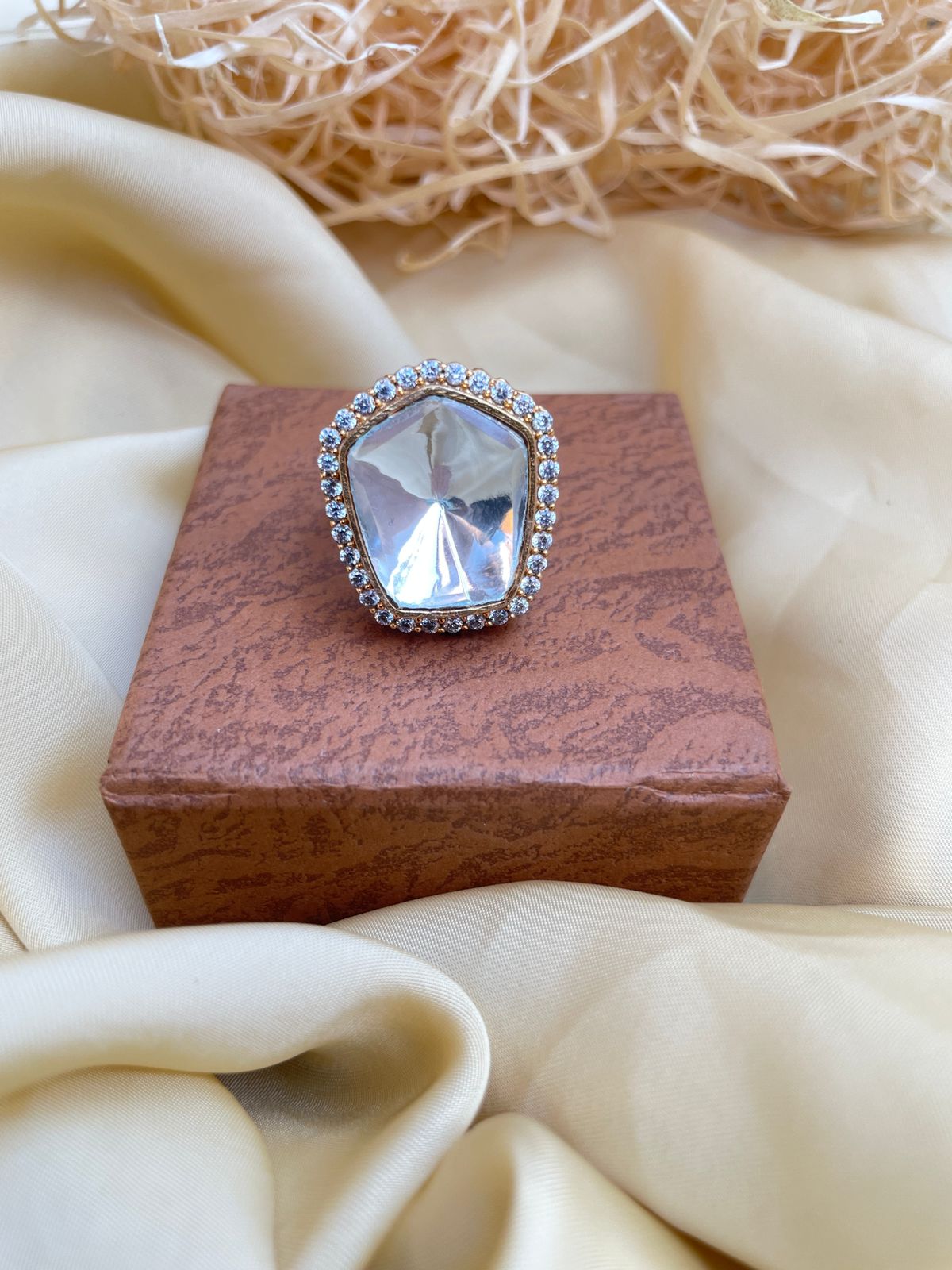 Matt Gold Plated Glass Polki Ring