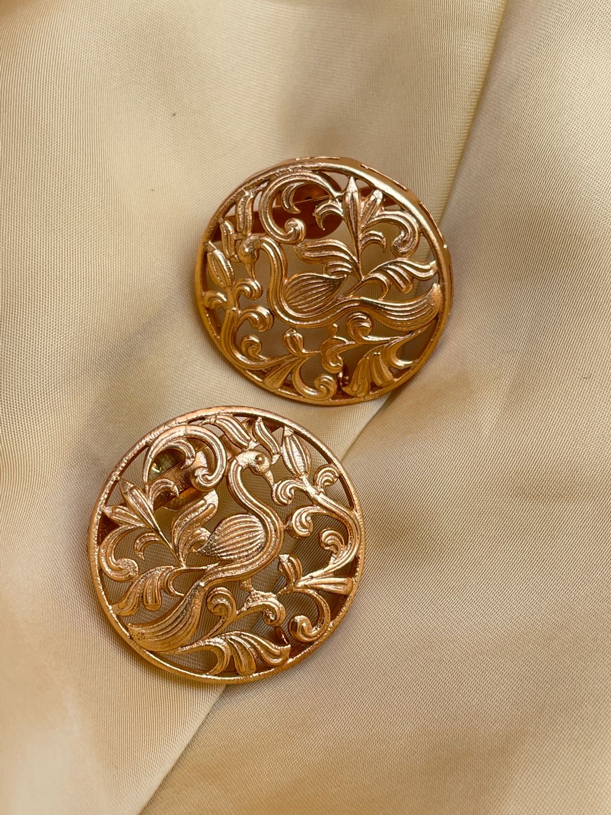 Round Matt Gold Peacock Earrings
