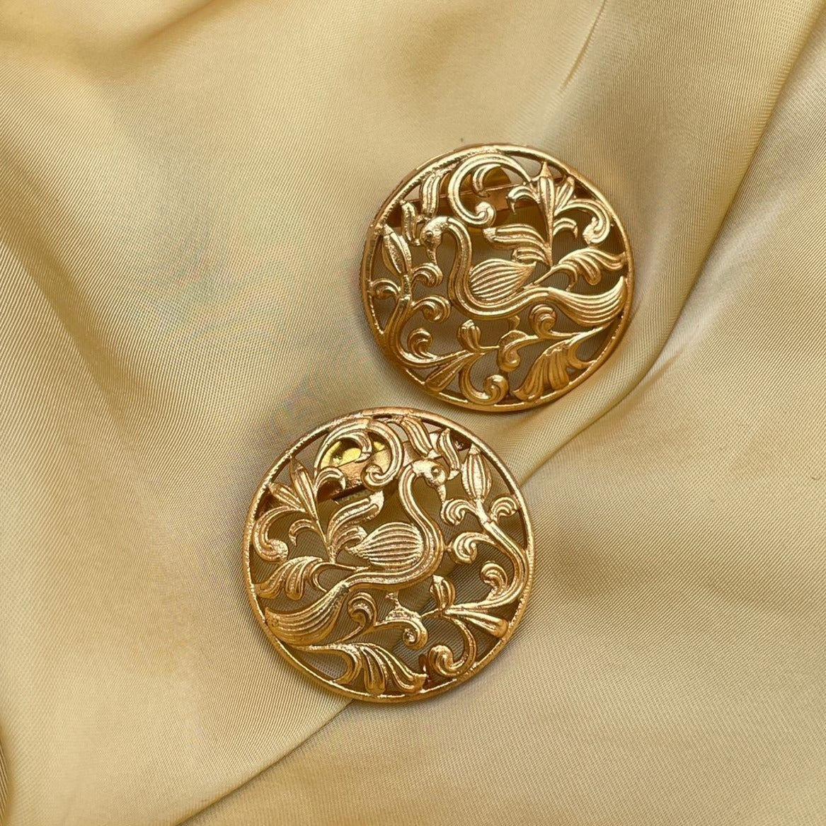 Round Matt Gold Peacock Earrings