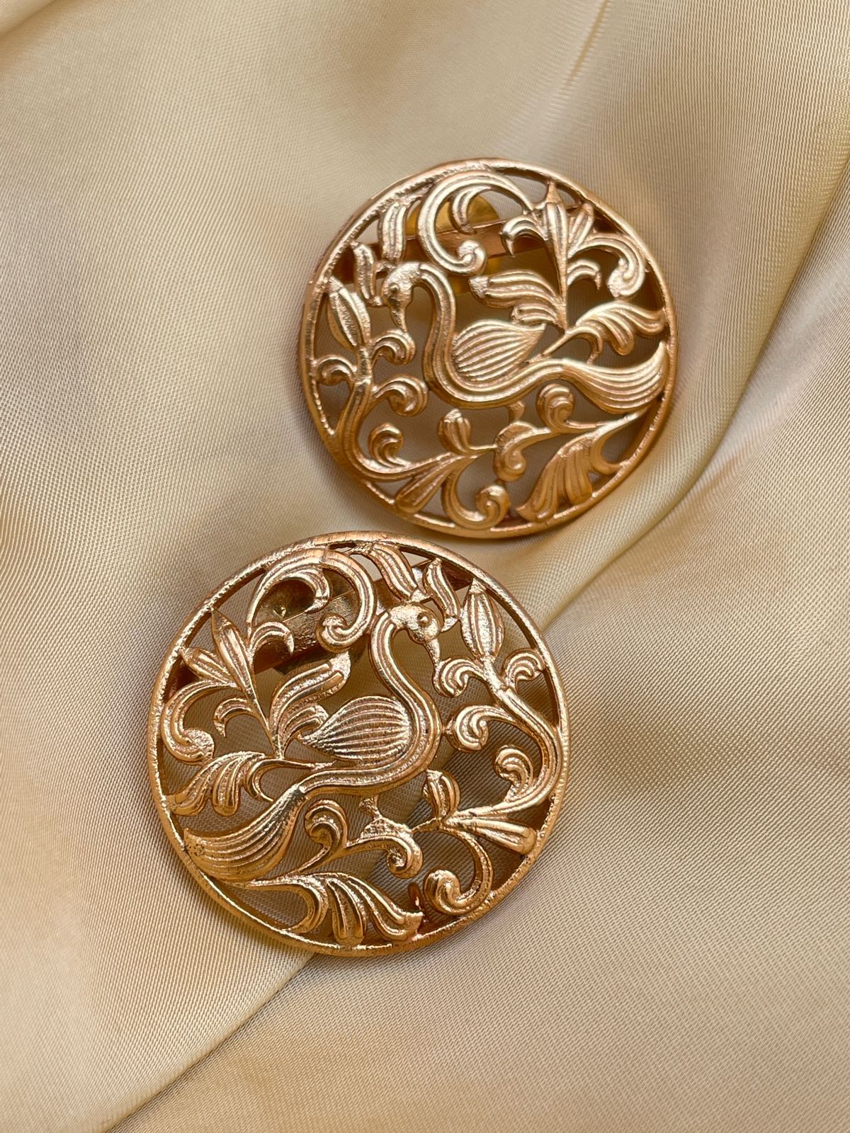 Round Matt Gold Peacock Earrings