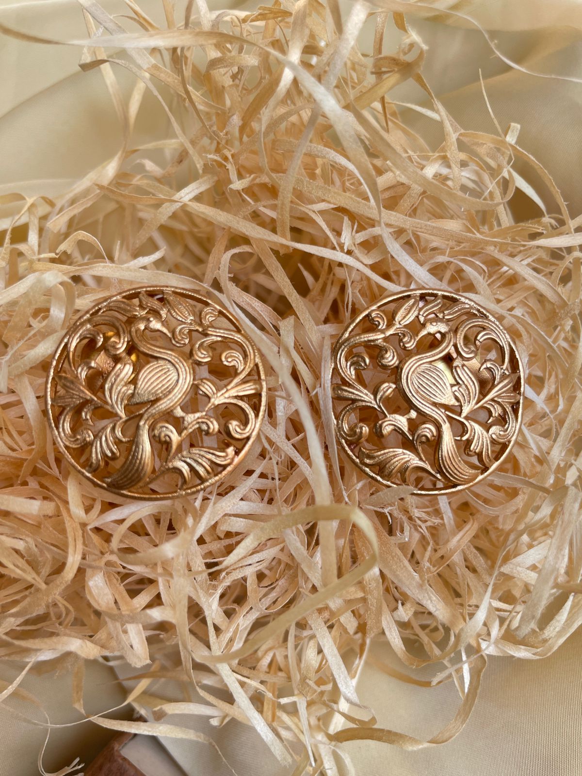 Round Matt Gold Peacock Earrings