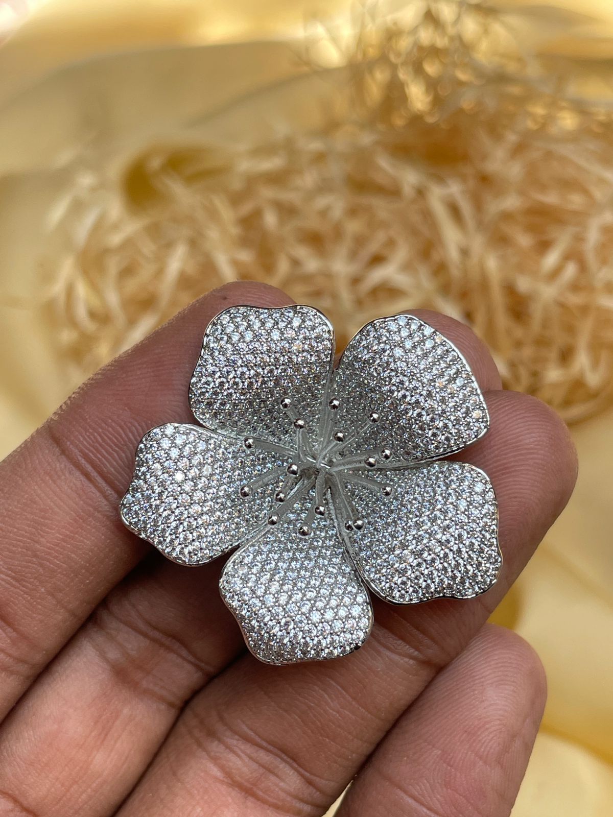 Silver American Diamond Flower Ring
