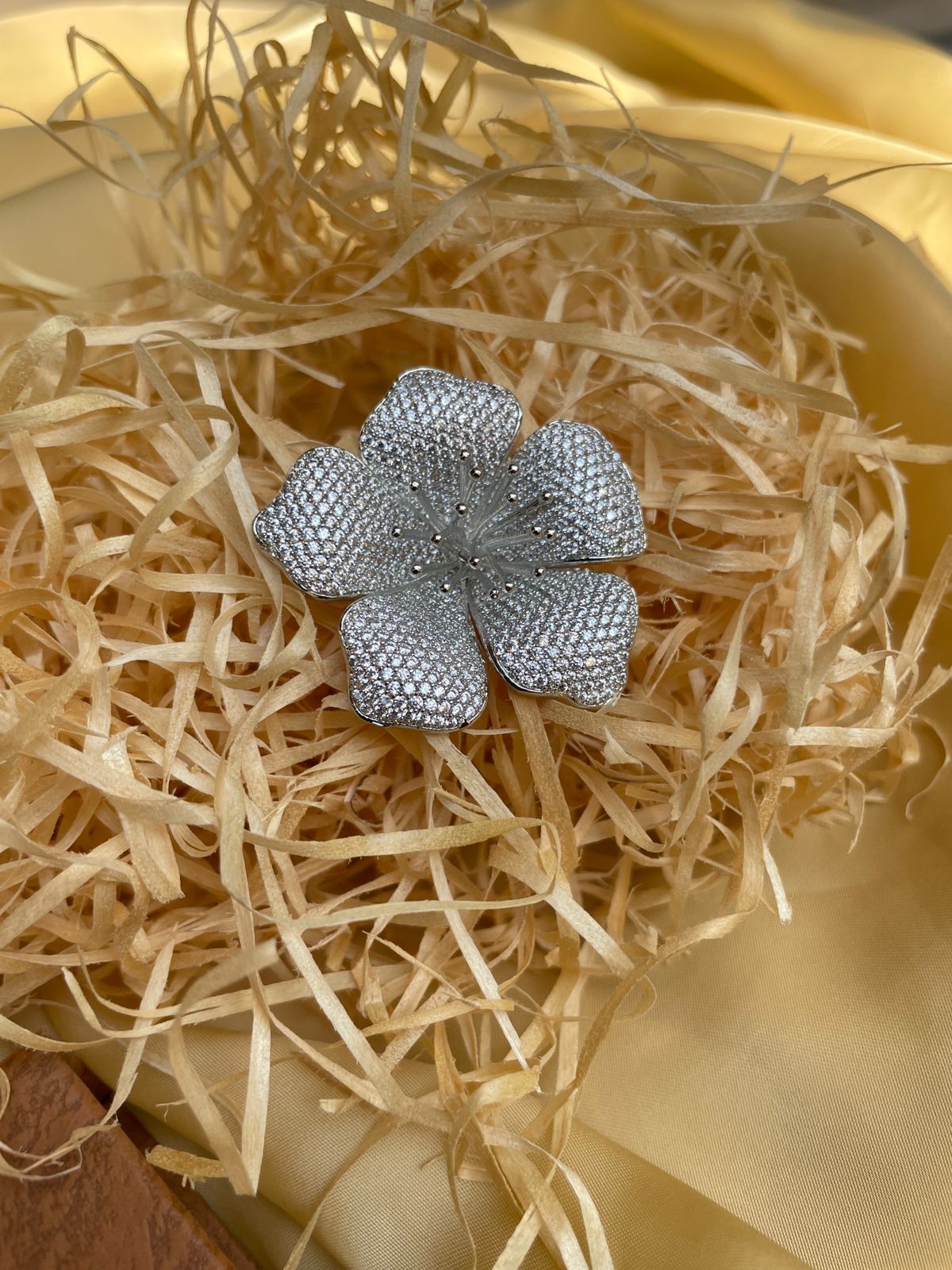 Silver American Diamond Flower Ring