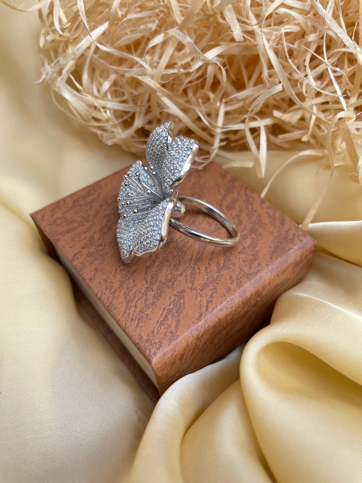 Silver American Diamond Flower Ring