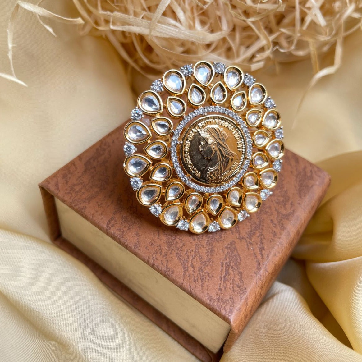 Melissa Queen Gold Plated American Diamond Ring