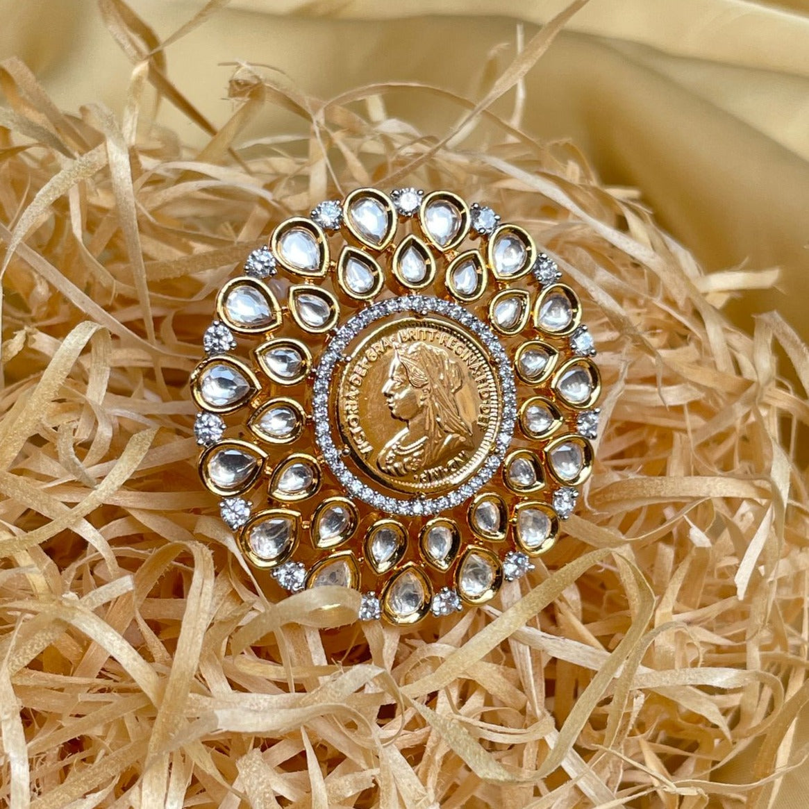 Melissa Queen Gold Plated American Diamond Ring