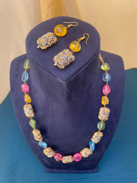 Thumbnail for Jaipuri multicolour Onyx Beads Mala & Earrings