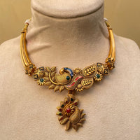 Thumbnail for Handpainted Peacock Antique Matt Polish Necklace & Earrings