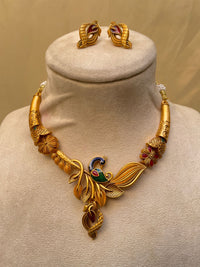 Thumbnail for Meenakari Peacock Antique Matt Polish Necklace & Earrings