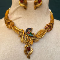 Thumbnail for Meenakari Peacock Antique Matt Polish Necklace & Earrings