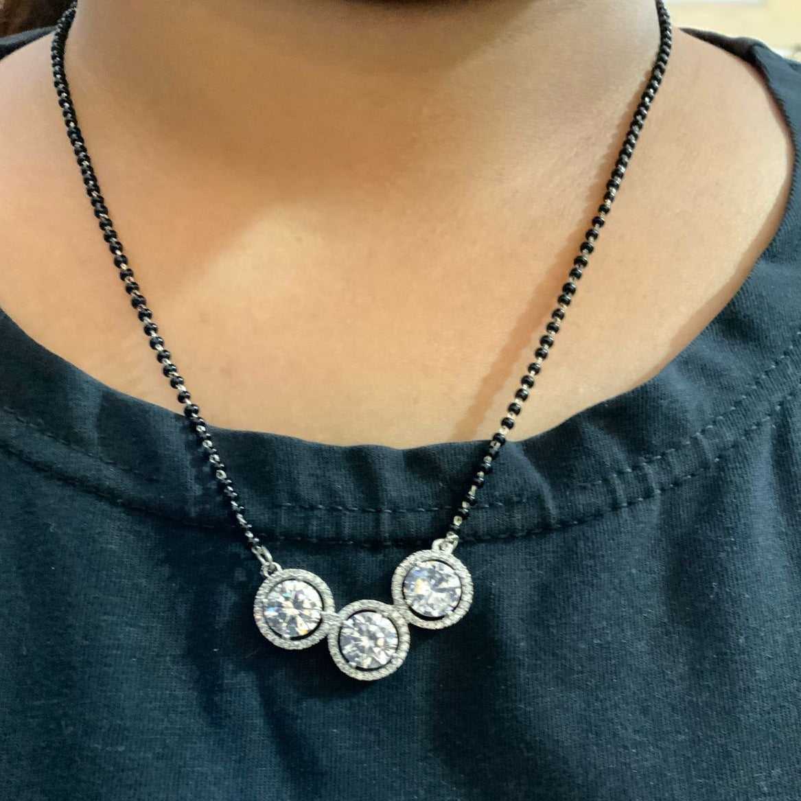 Three Silver Stone Mangalsutra - Abdesignsjewellery