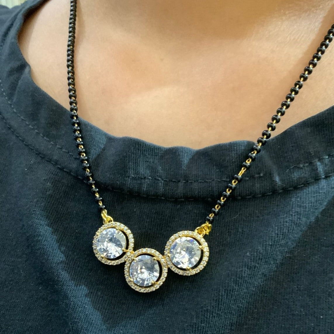 Three Silver Stone Mangalsutra - Abdesignsjewellery