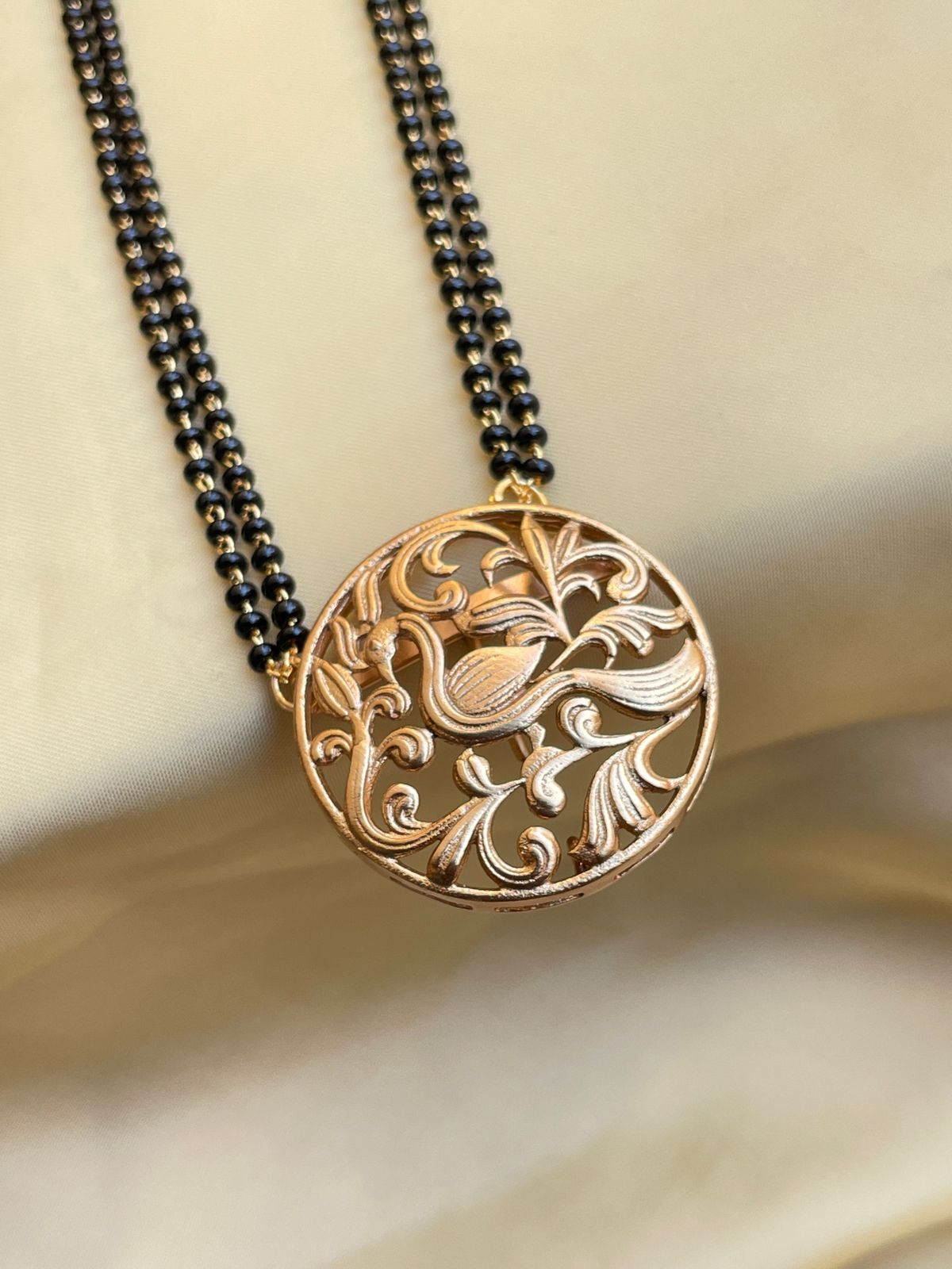 Antique Gold Round Peacock Mangalsutra & Earrings - Abdesignsjewellery