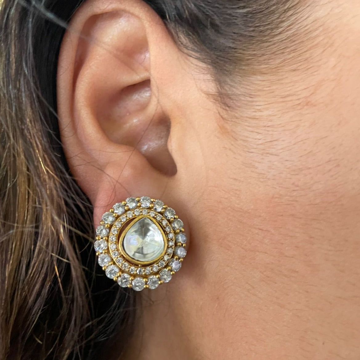 Elegant Gold Polki Diamond Earring - Abdesignsjewellery