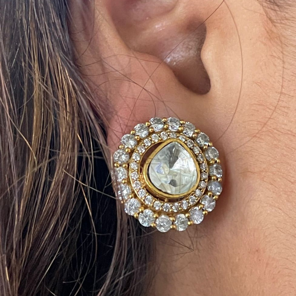 Elegant Gold Polki Diamond Earring - Abdesignsjewellery