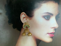 Thumbnail for Gold Plated Green Polki Jhumka Earring