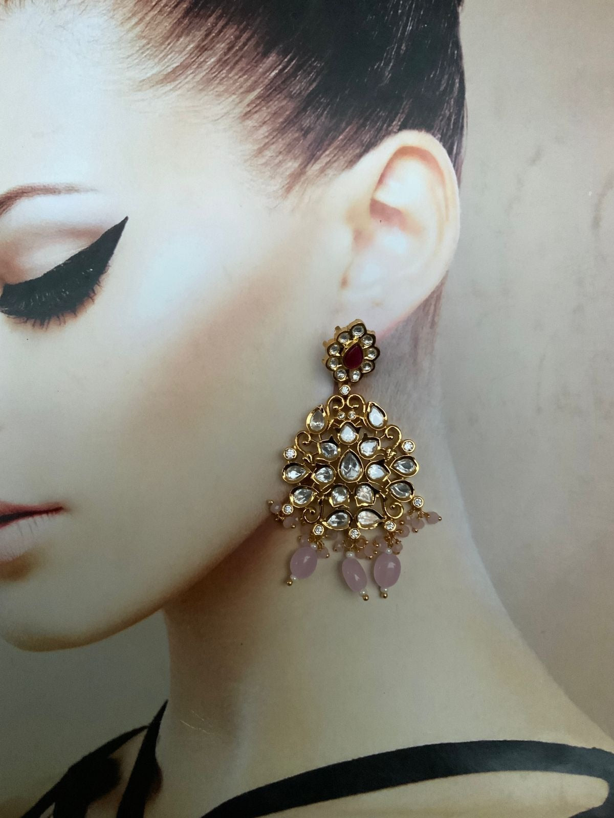 Pink Floral Ethnic Dangle Earring