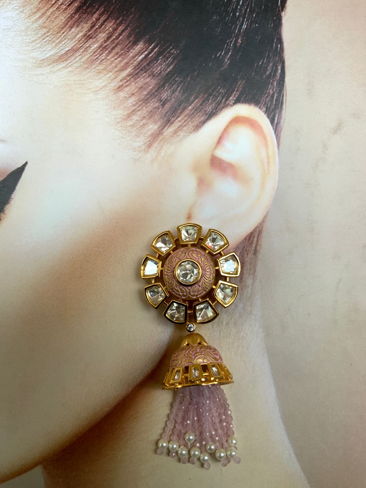 Golden Stone Studded Jhumka Style Earrings 375JW05