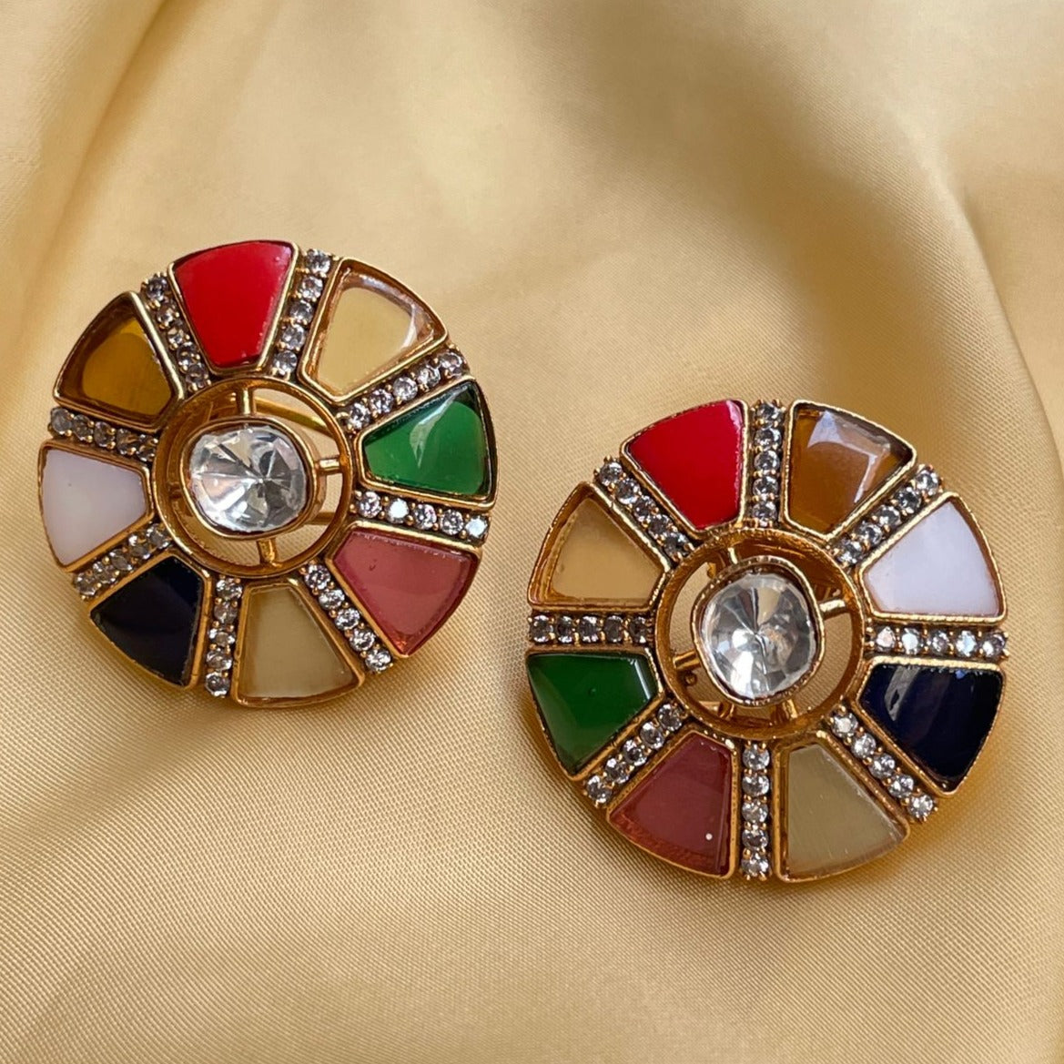 Navratna Round Earrings