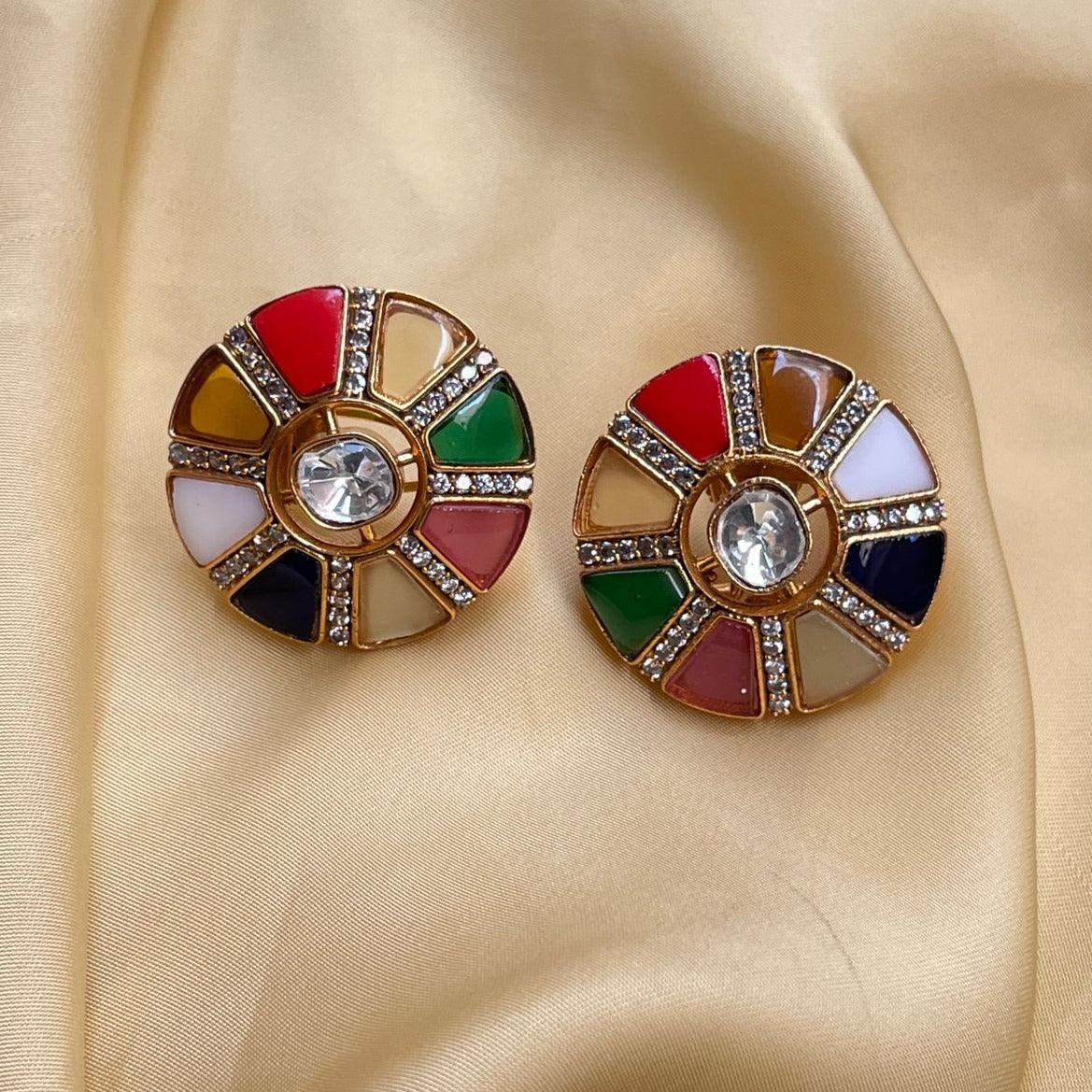 Navratna Round Earrings