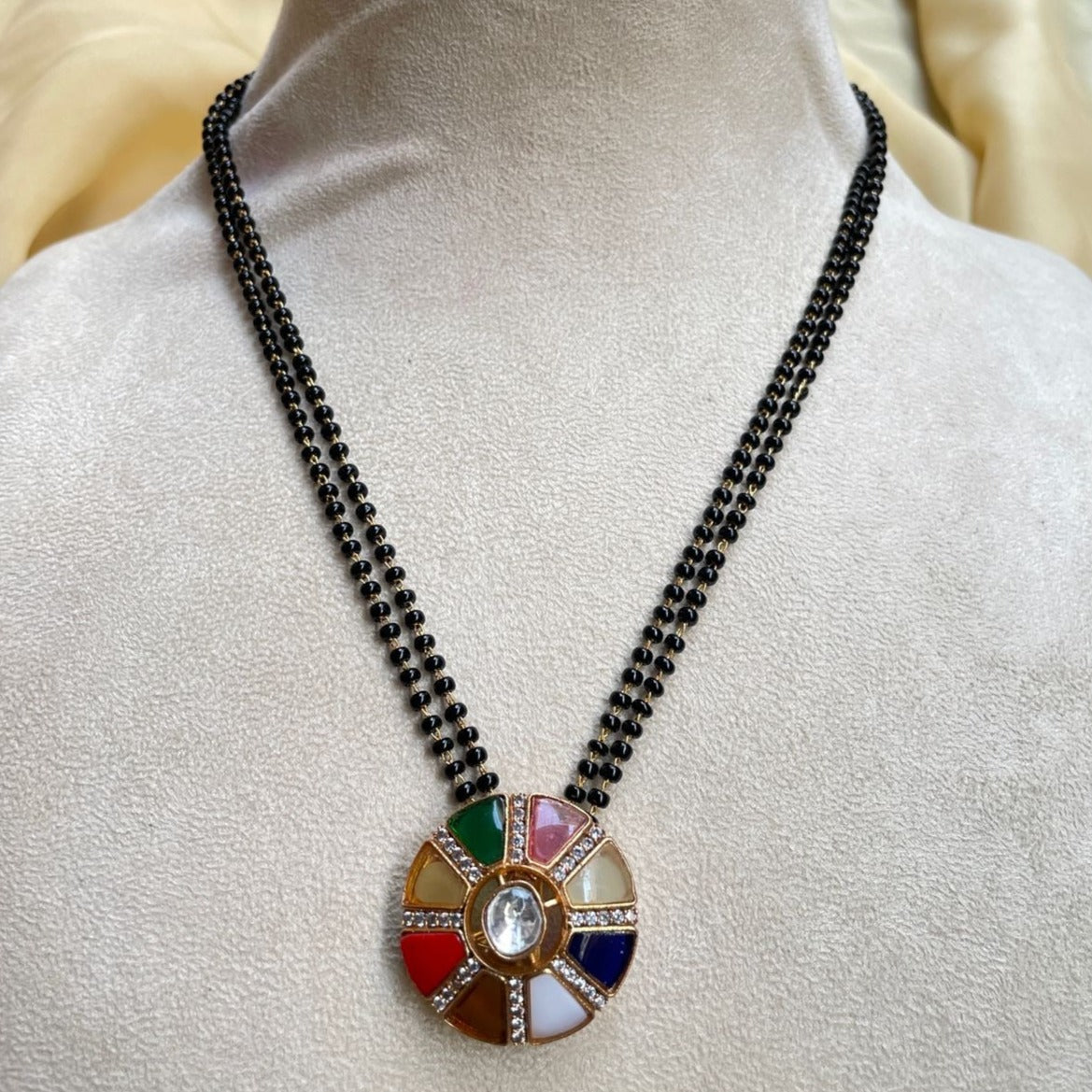 Navratna Round Pendent & Earrings