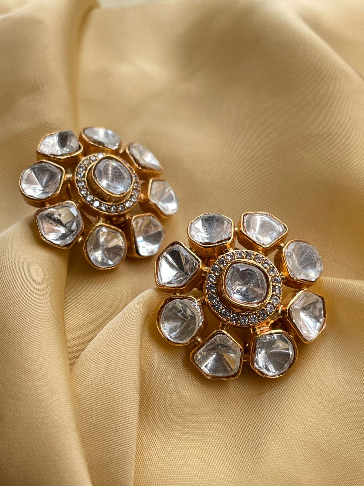 Classic Polki Flower Design Mangalsutra & Earrings - Abdesignsjewellery
